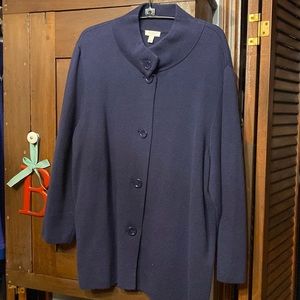 Talbots Navy Blue 3/4 Sleeve Sweater Jacket, Size Large.
